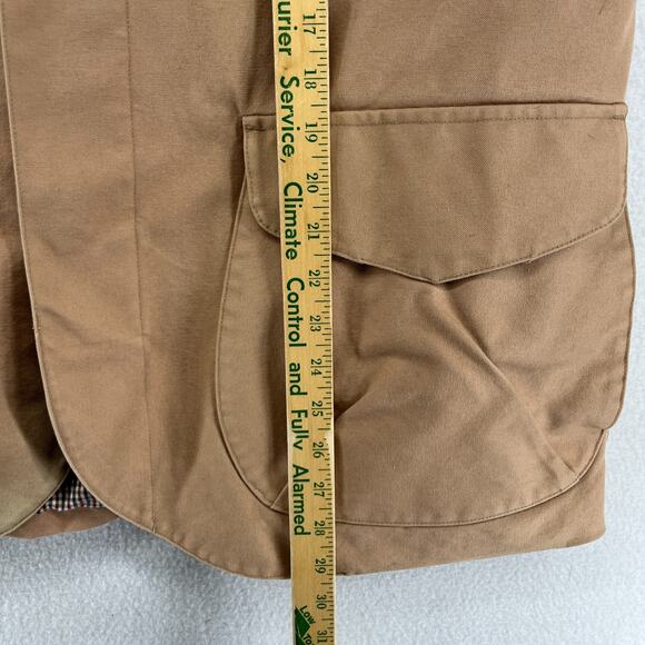 ORVIS Jacket Mens L Chore Barn Coat Houndstooth Lined Leather Trim Hunting Brown - Picture 14 of 16